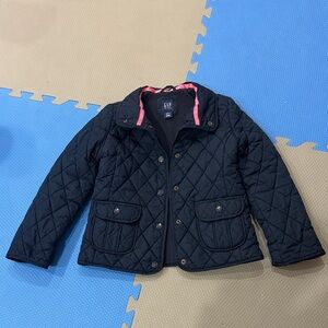 GAP Girls' Quilted Navy Jacket with Pink Trim